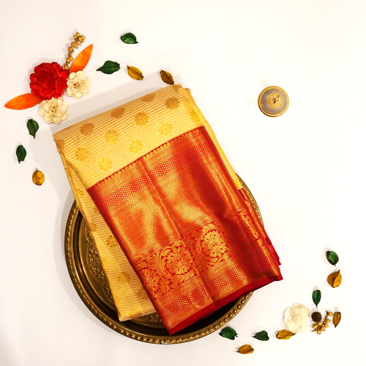 KUBERAN CREAM WITH MAROON BORDER KANCHIPURAM SAREE