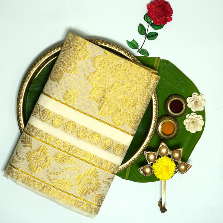 Kuberan White Kerala Kasavu Saree