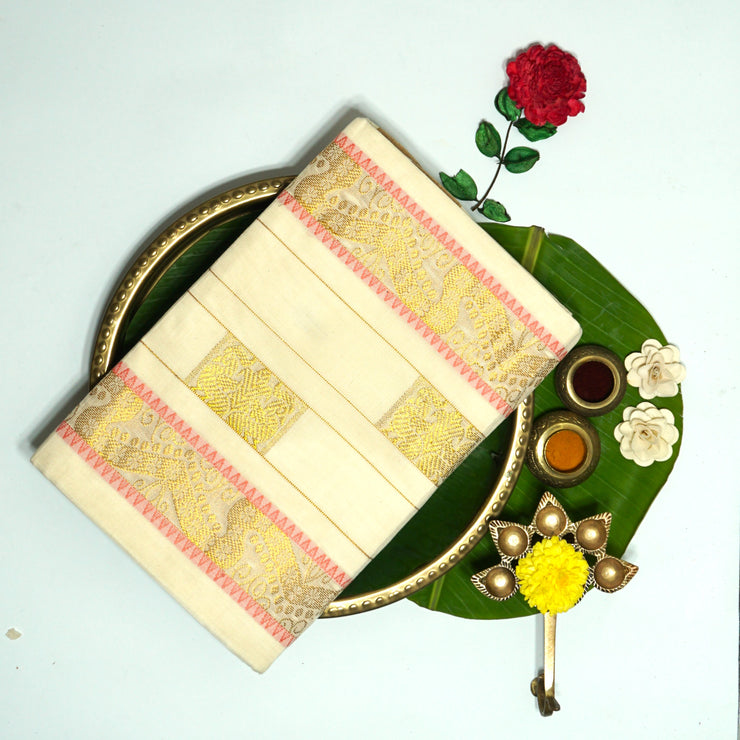 Kuberan White Kerala Kasavu Saree