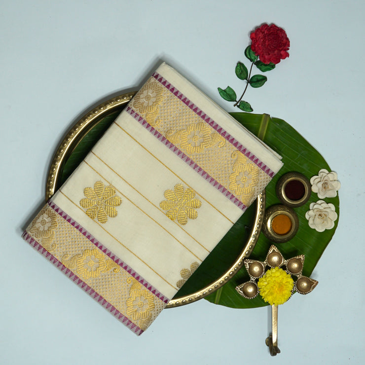 Kuberan White Kerala Kasavu Saree