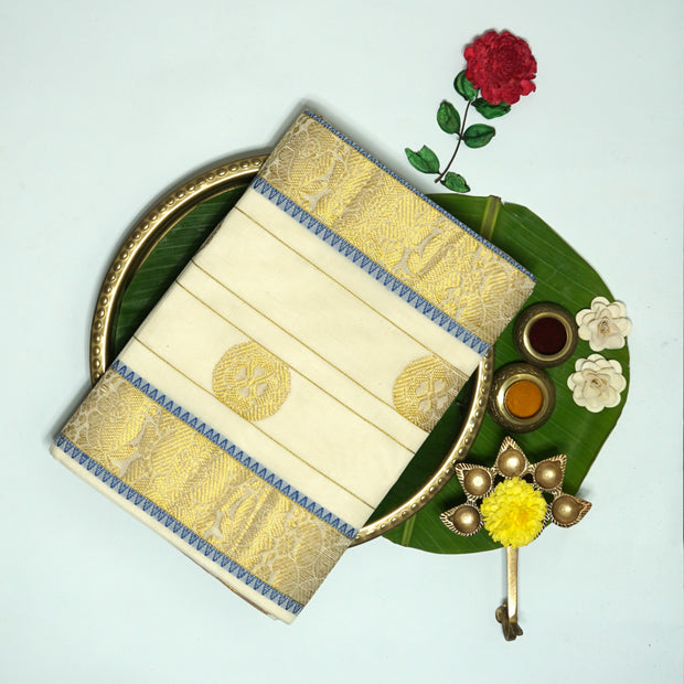 Kuberan White Kerala Kasavu Saree