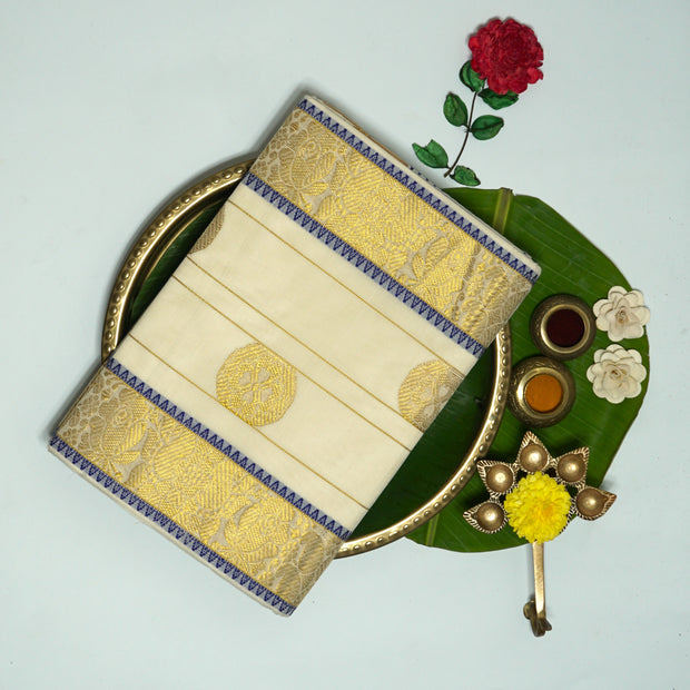 Kuberan White Kerala Kasavu Saree