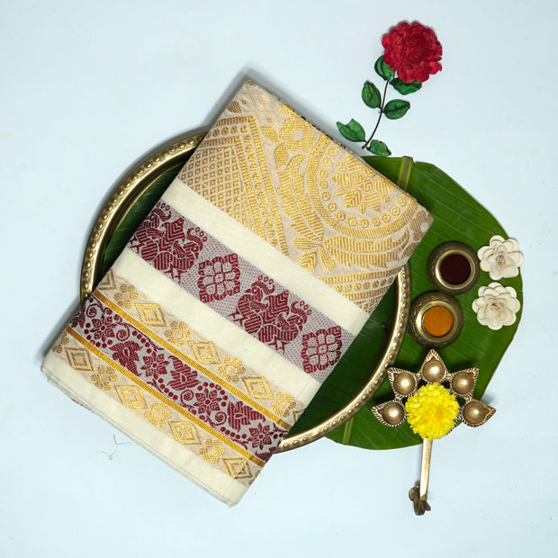 Kuberan White Kerala Kasavu Saree