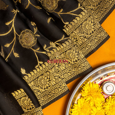 kuberan black with golden border mysore silk saree