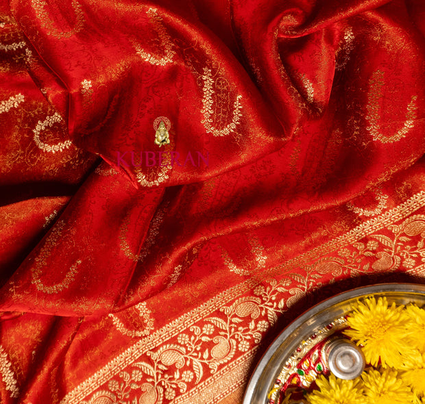 kuberan maroon with golden border mysore silk saree