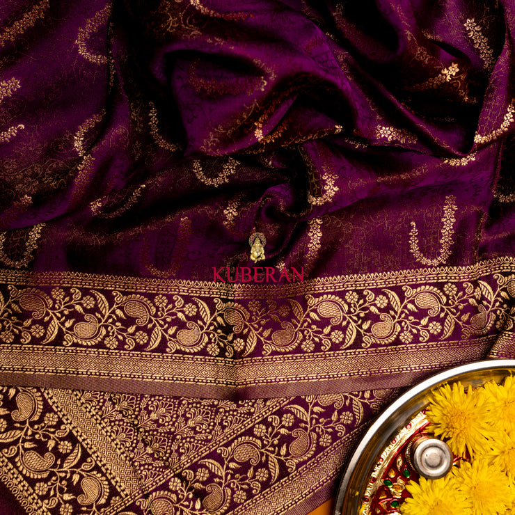 kuberan purple with golden border mysore silk saree