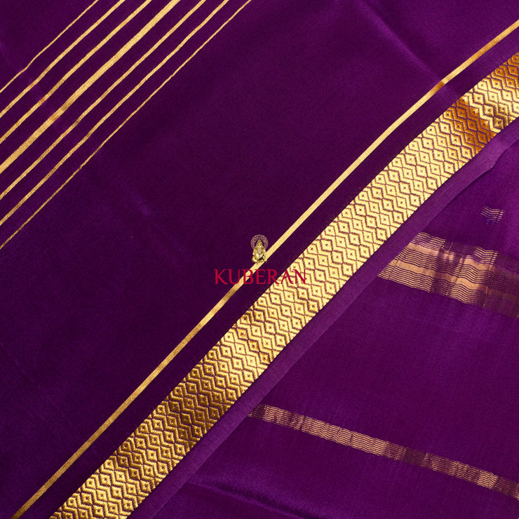 kuberan orange purple with golden border mysore silk saree