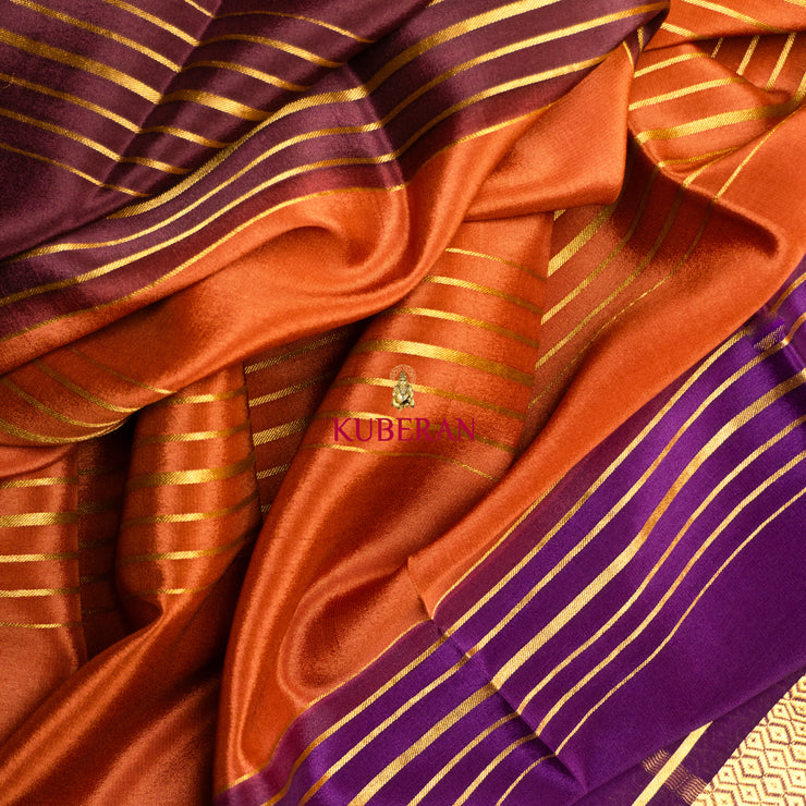 kuberan orange purple with golden border mysore silk saree