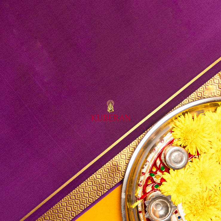 kuberan orange purple with golden border mysore silk saree