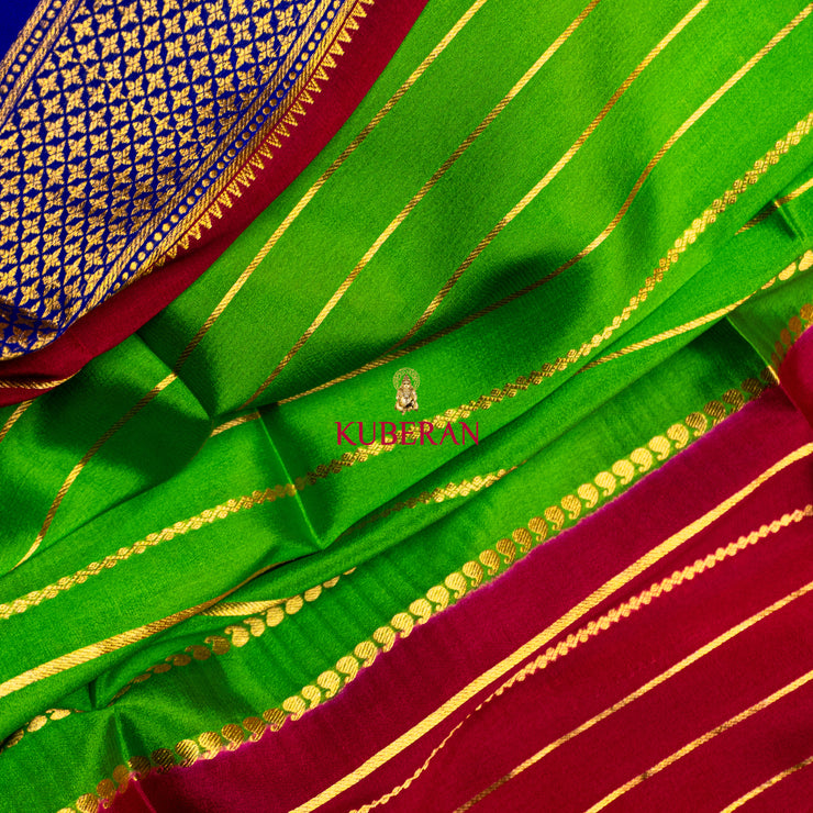 kuberan green with pink & gold border mysore silk saree