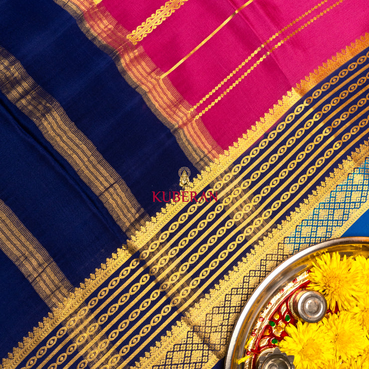 kuberan pink with royal blue border mysore silk saree