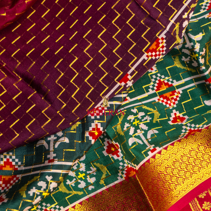 kuberan green with maroon & gold border mysore silk saree