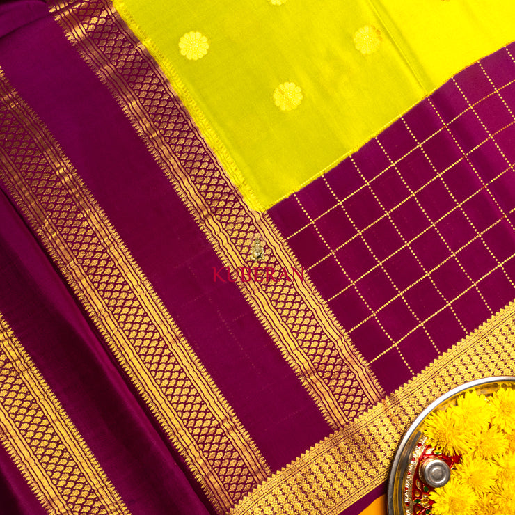 kuberan green with purple and gold mysore silk saree