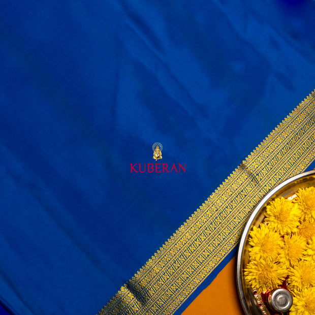 kuberan blue with blue & gold border mysore silk saree