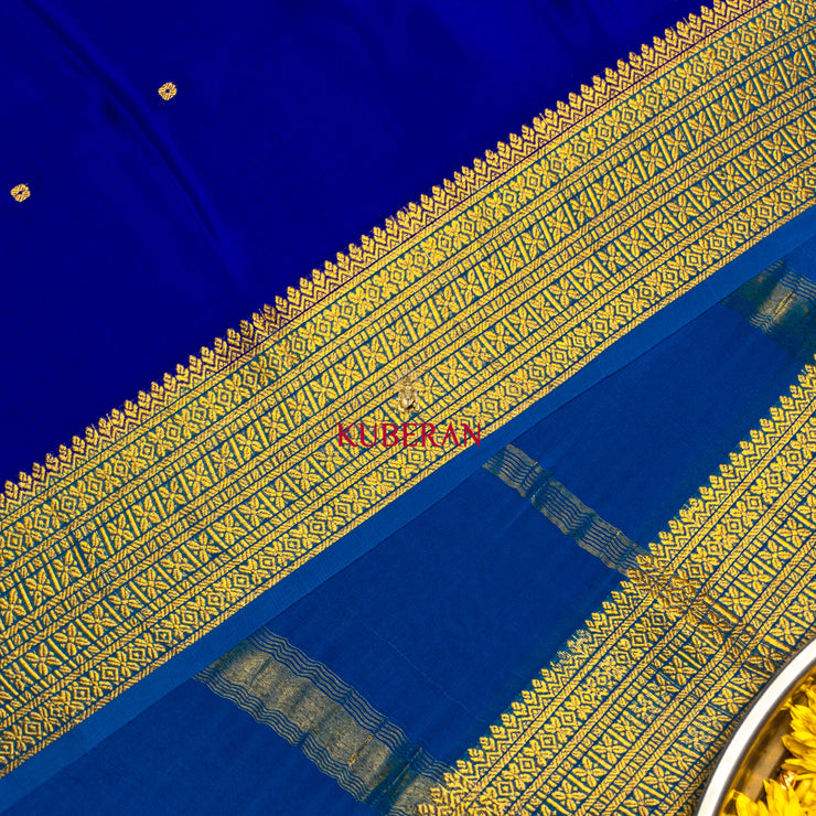 kuberan blue with blue & gold border mysore silk saree