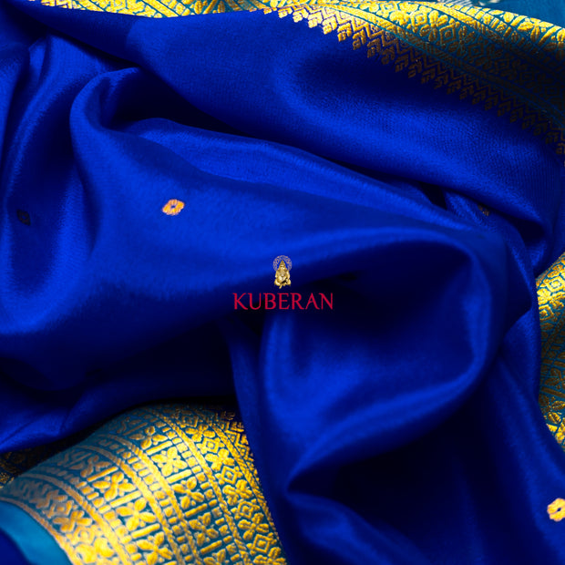 kuberan blue with blue & gold border mysore silk saree