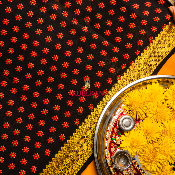 kuberan yellow with black and gold border mysore silk saree