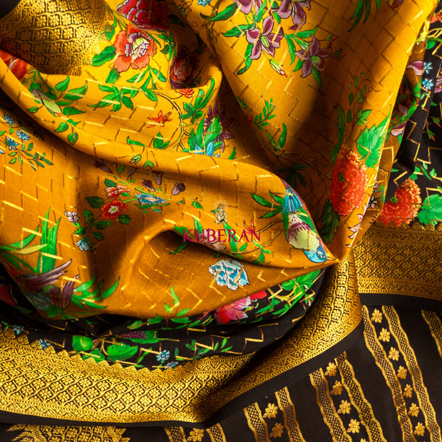 kuberan yellow with black and gold border mysore silk saree