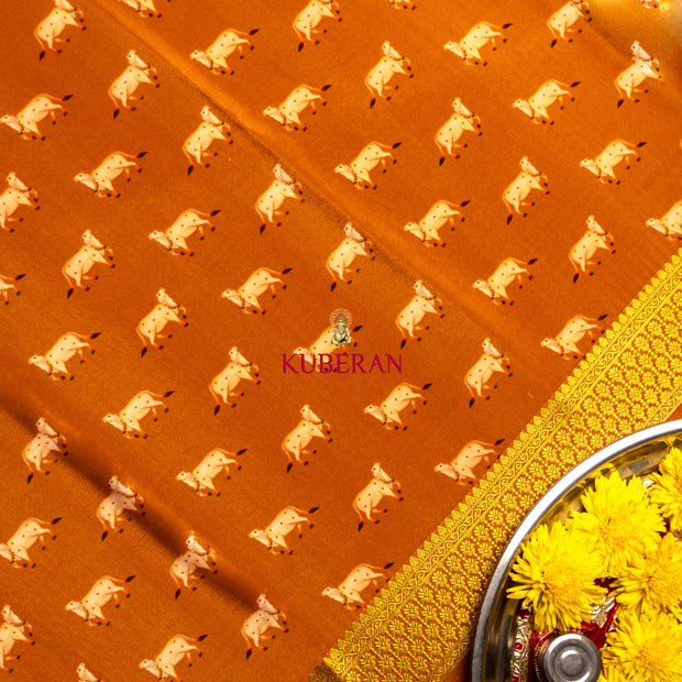 kuberan orange with gold border mysore silk saree