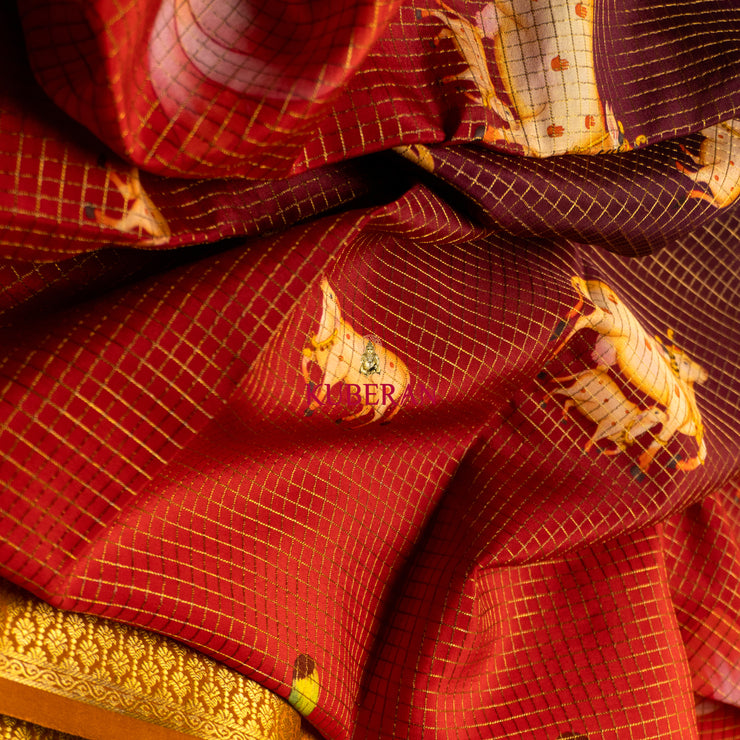 kuberan orange with gold border mysore silk saree