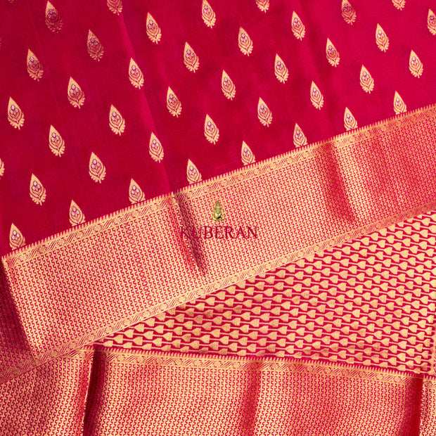 kuberan dark pink with gold border mysore silk saree