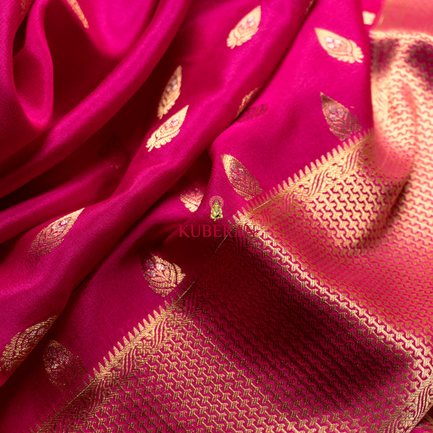 kuberan dark pink with gold border mysore silk saree