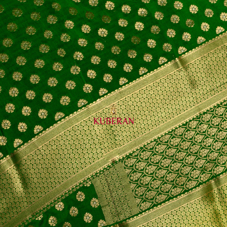 kuberan green with gold border mysore silk saree