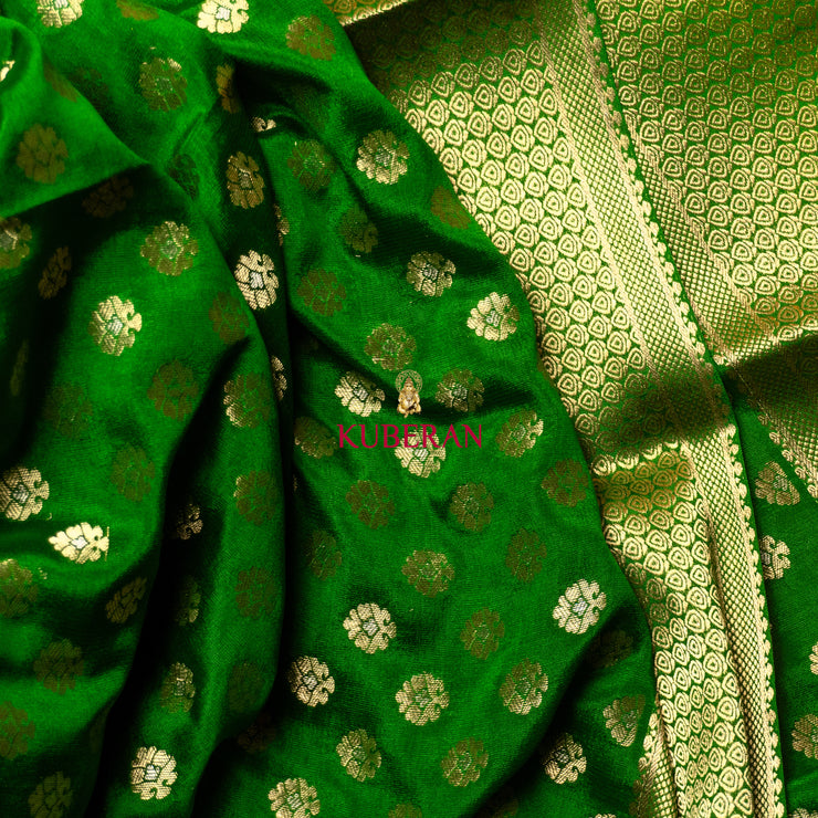 kuberan green with gold border mysore silk saree