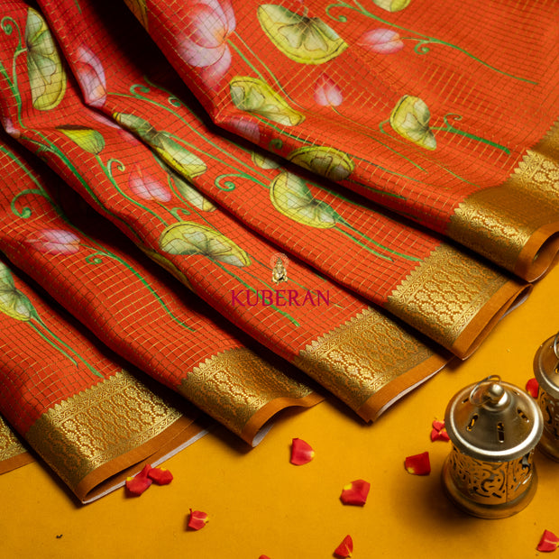 kuberan orange with gold border mysore silk saree