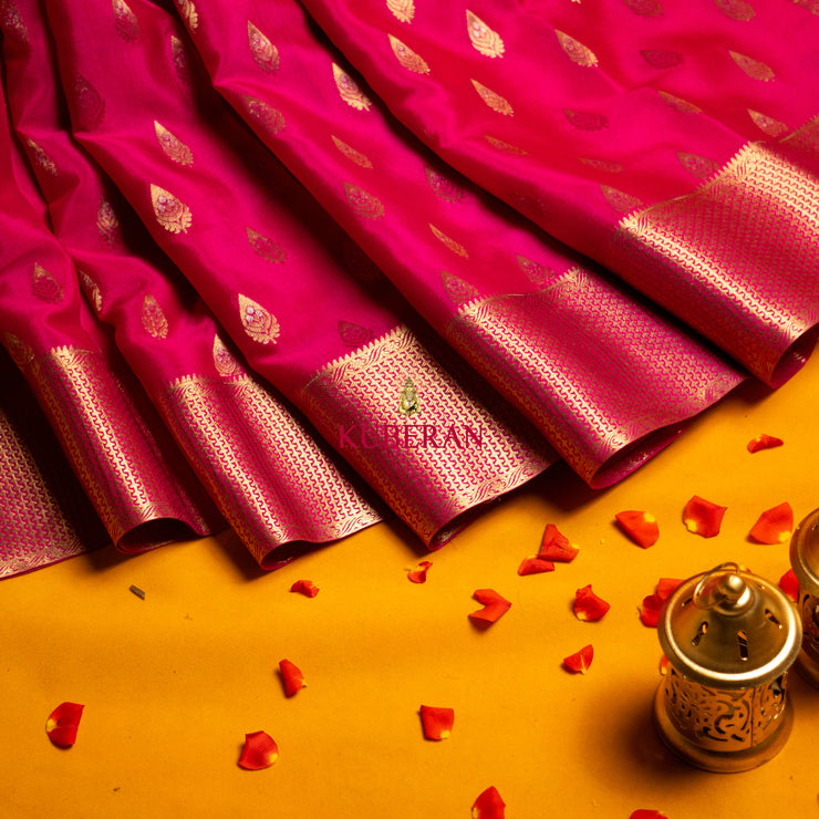 kuberan dark pink with gold border mysore silk saree