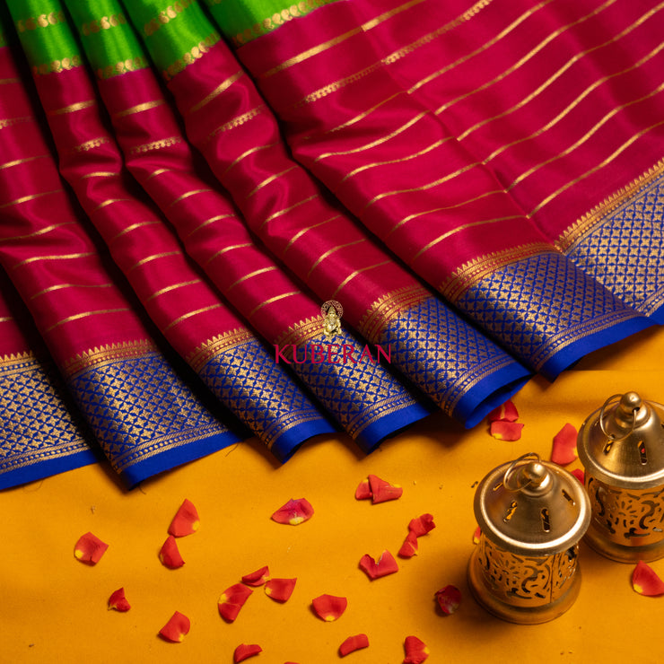 kuberan green with pink & gold border mysore silk saree