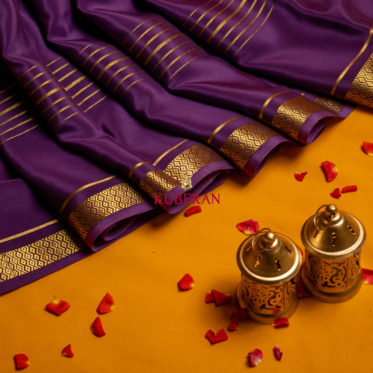 kuberan orange purple with golden border mysore silk saree