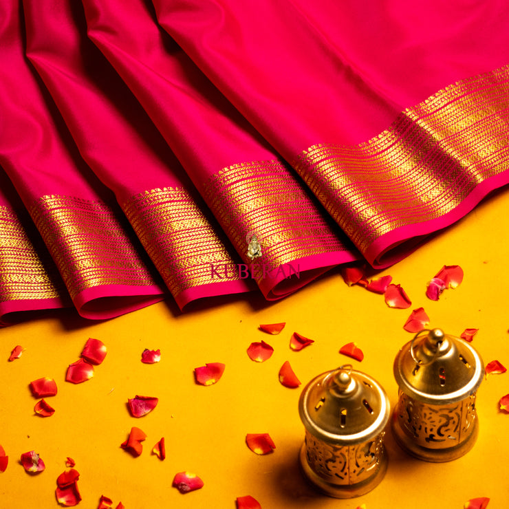 kuberan pink with gold border mysore silk saree