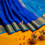 kuberan blue with blue & gold border mysore silk saree