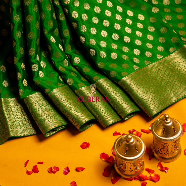 kuberan green with gold border mysore silk saree