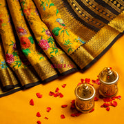 kuberan yellow with black and gold border mysore silk saree