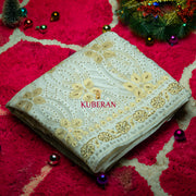 kuberan white with gold border handwork cotton saree