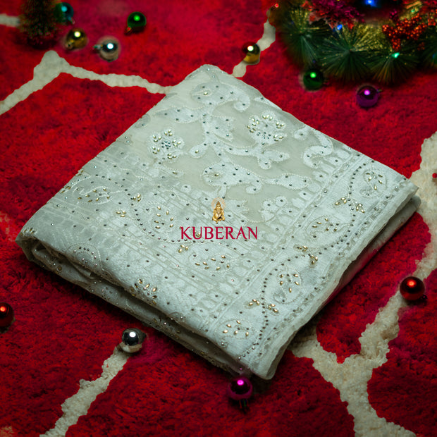 kuberan white with golden border handwork cotton saree