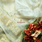 kuberan white with golden border handwork Cotton saree