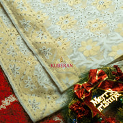 kuberan white with golden border handwork cotton saree