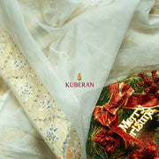 kuberan white with golden border handwork cotton saree