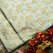 kuberan white with gold border handwork cotton saree