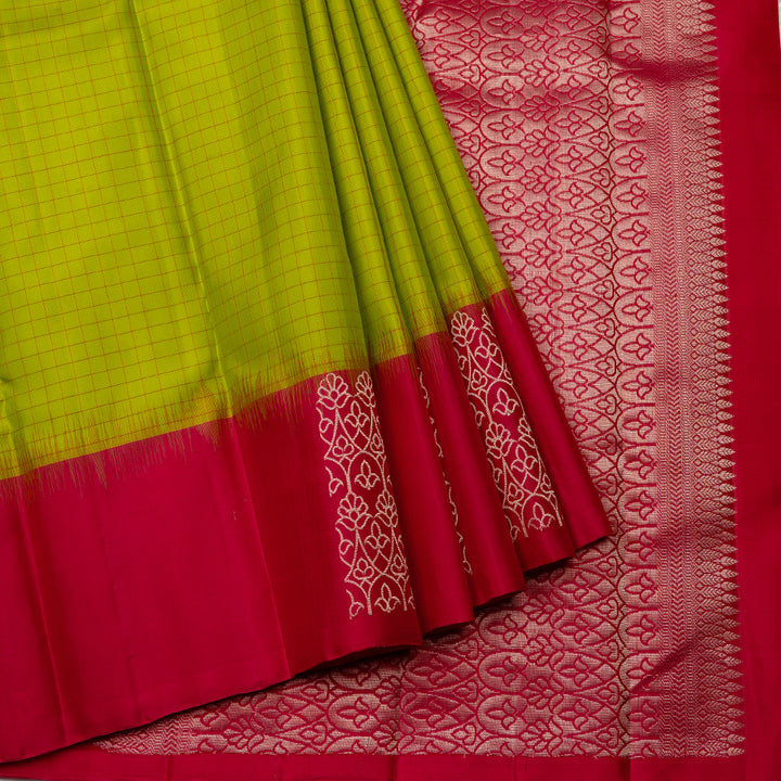 Kuberan Light Green With Red Soft Silk Saree