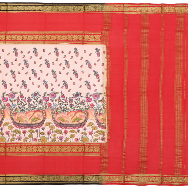 Kuberan baby pink with red kalamkari Mysore Silk Saree