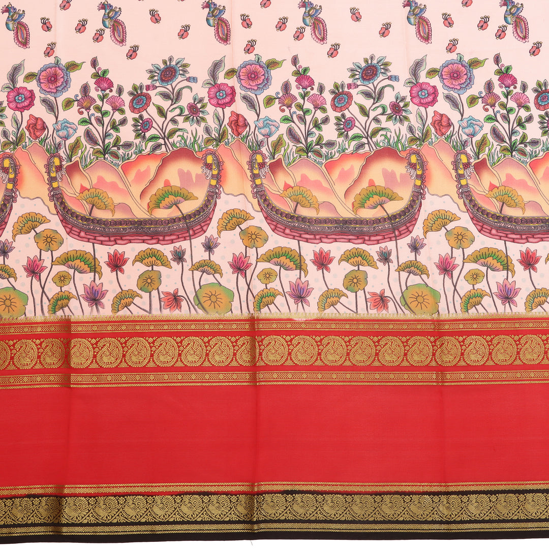 Kuberan baby pink with red kalamkari Mysore Silk Saree