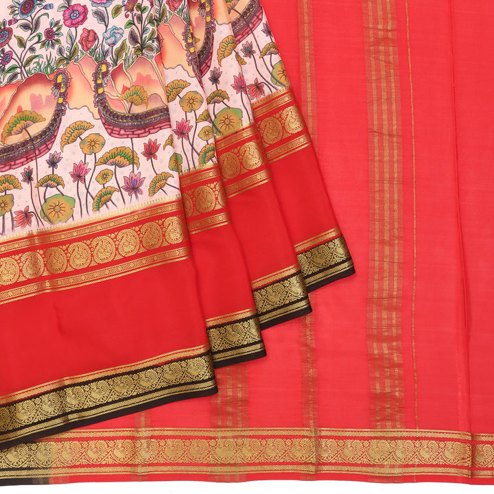 Kuberan baby pink with red kalamkari Mysore Silk Saree