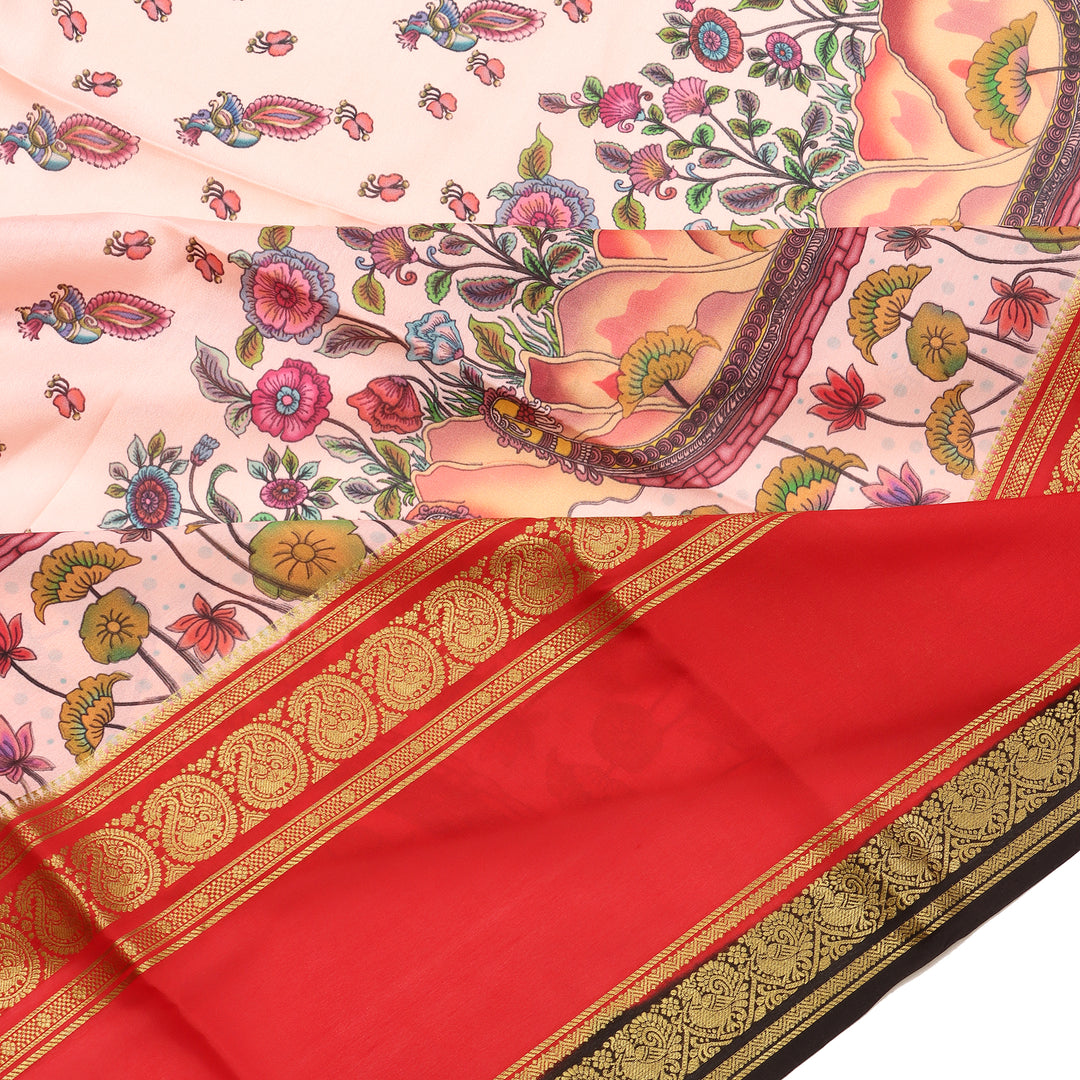 Kuberan baby pink with red kalamkari Mysore Silk Saree