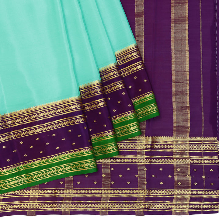 Kuberan sky blue & blue with green border Mysore Silk Saree