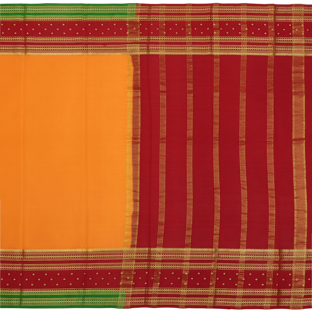 Kuberan orange & maroon with green border Mysore Silk Saree