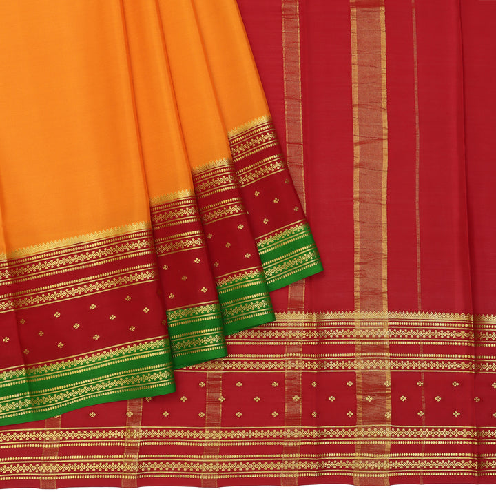Kuberan orange & maroon with green border Mysore Silk Saree
